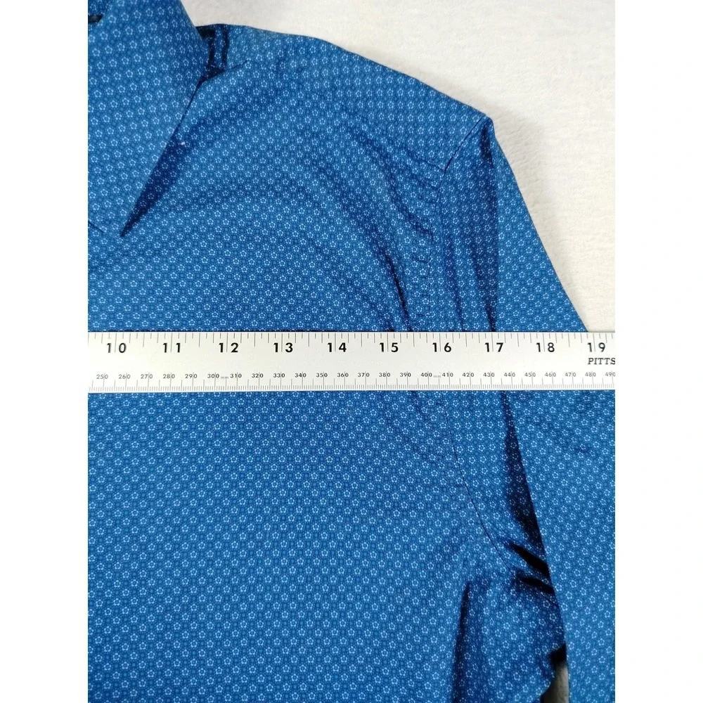 Banana Republic Dress Shirt Mens Medium Blue Geo Slim Fit Wrinkle Resistant